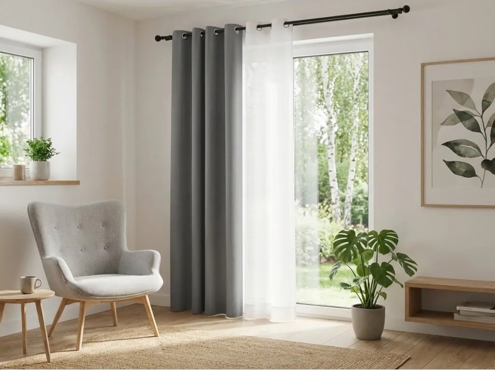 Szara zasłona OXFORD 140x270 cm Zawieszanie: Taśma z wiązaniami