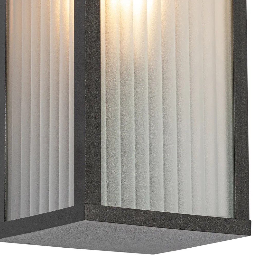 Zewnetrzna Inteligentna lampa ścienna zewnętrzna czarna z żebrowanym szkłem z WiFi A60 - Charlois Nowoczesny Oswietlenie zewnetrzne