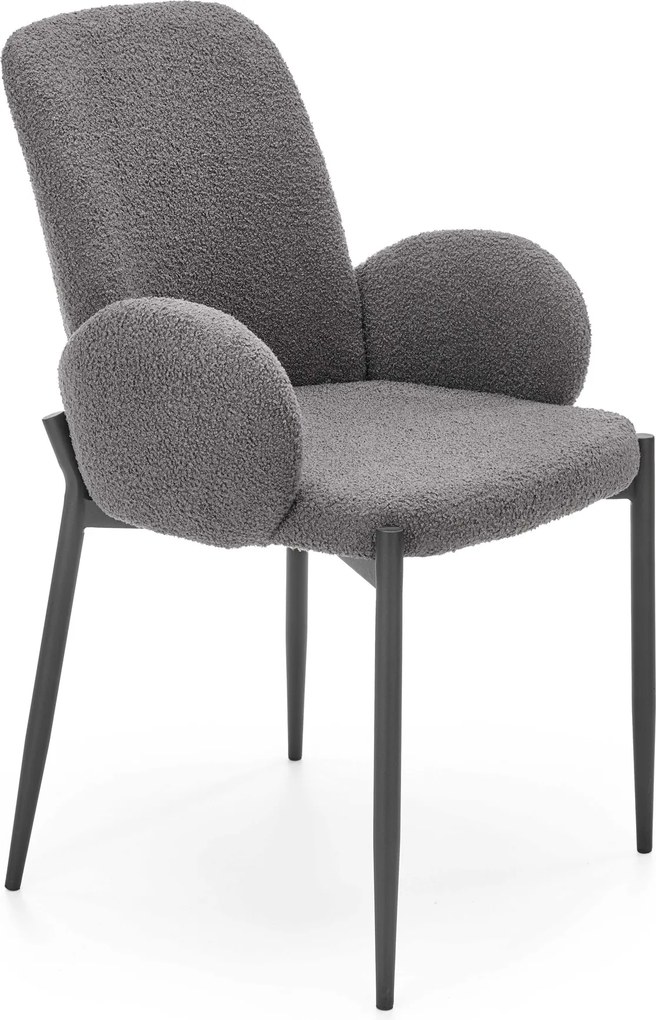 Krzesło do jadalni z podłokietnikami w tkaninie bouclé K477