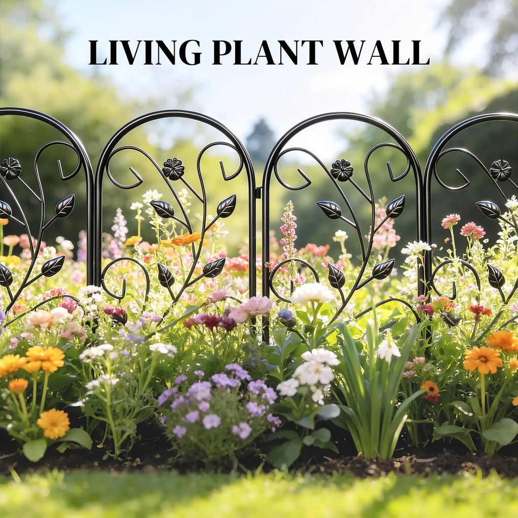 Outsunny Płot ogrodowy z metalu 80 x 60 cm Dekoracyjny płot kratowy zestaw z nogami do ogrodu, kwietników, bariera ochronna Czarny | Aosom PL