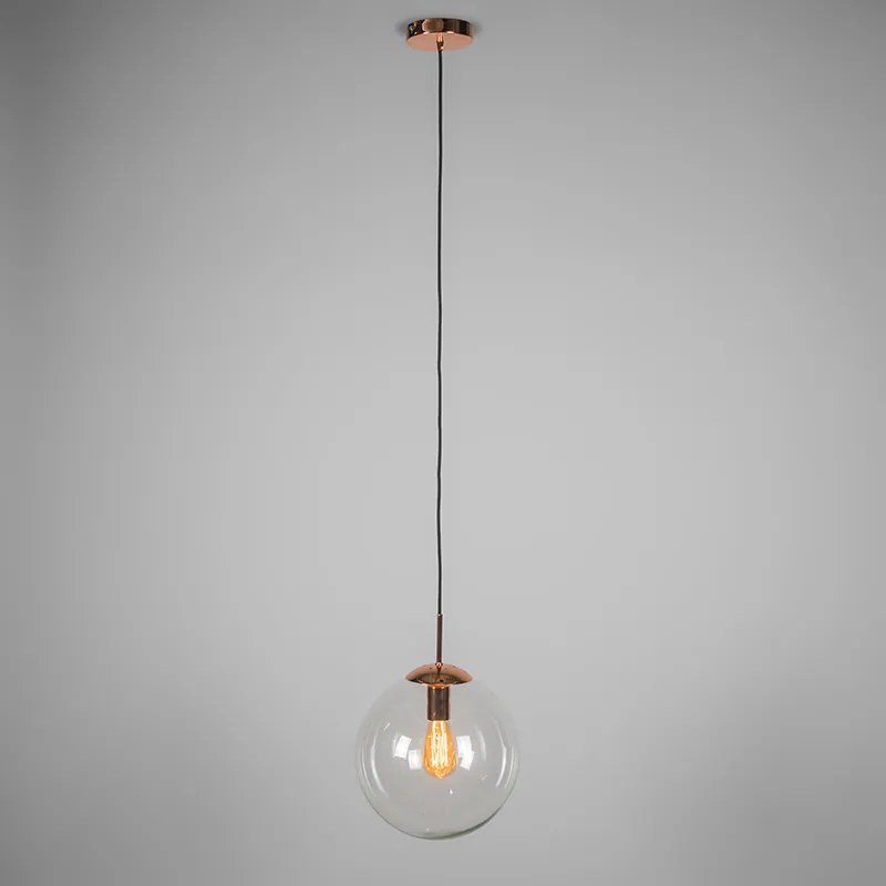 Lampa wisząca w stylu art deco miedziana z przezroczystym szkłem 30 cm - Ball 30 Nowoczesny Oswietlenie wewnetrzne