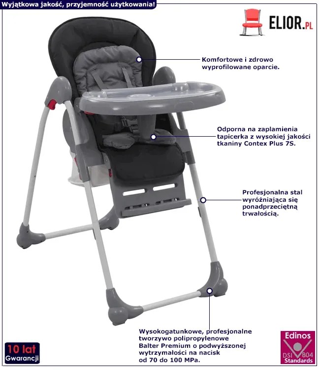 Szare regulowane krzesełko do karmienia D1-L49