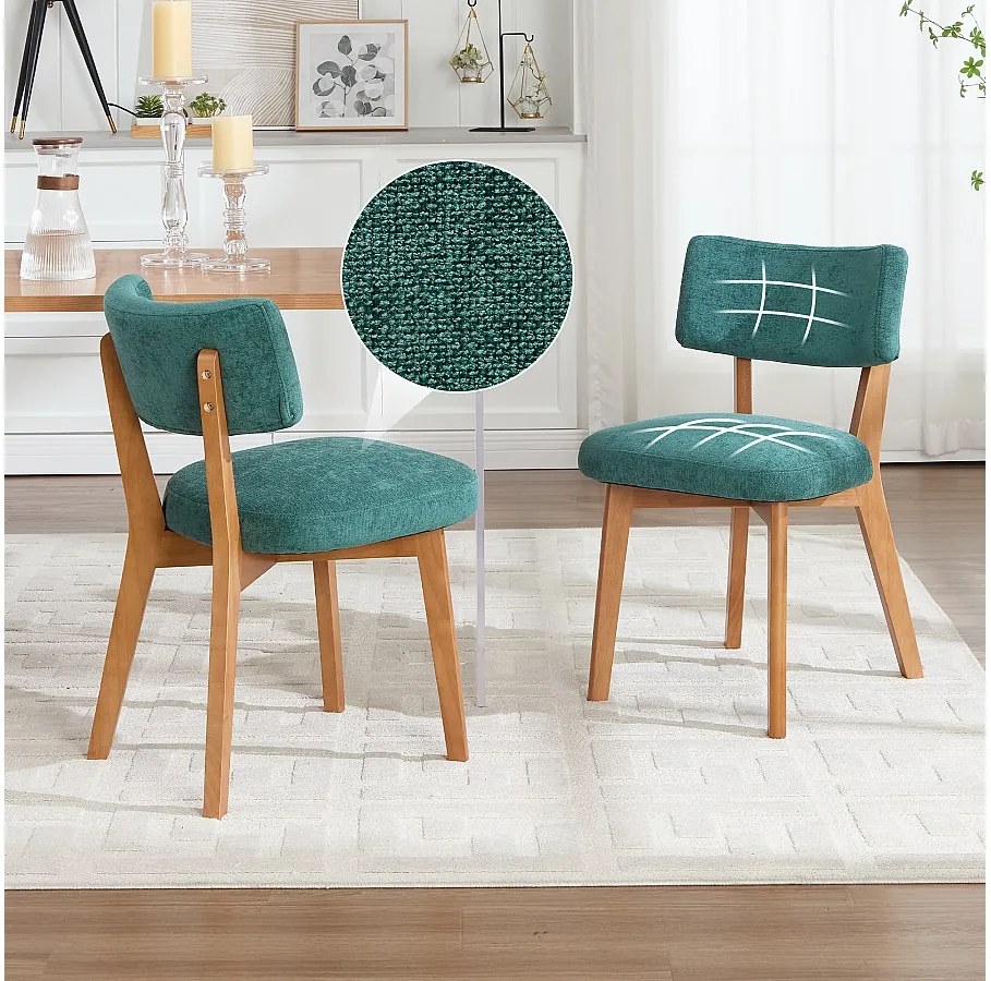 Zestaw 2 krzeseł do jadalni - Krzesła z wyściełanymi oparciami i nogami z litego drewna - len zielony