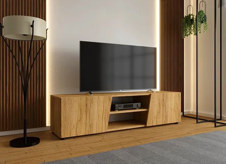 Nowoczesna szafka RTV na nóżkach dąb craft W9-C19