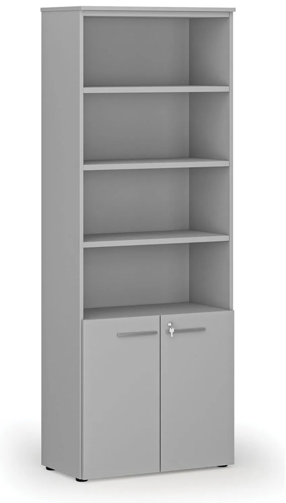Szafa biurowa kombinowana PRIMO GRAY, drzwi na 2 poziomach, 800 x 420 x 2128 mm, szara