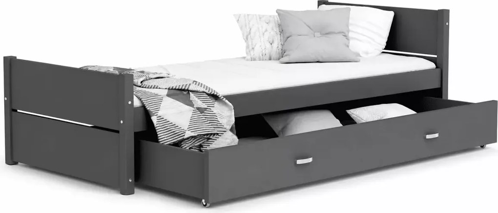Łóżko dziecięce Modig 90x200 z szufladą białe/szare stelaż Flex