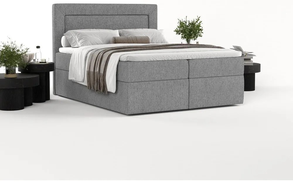 Szare łóżko boxspring ze schowkiem 160x200 cm Imagine – Maison de Rêve