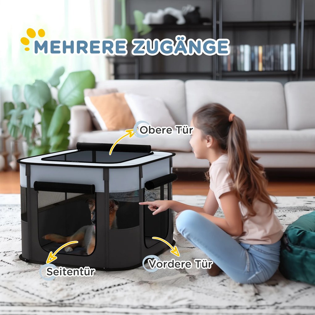 PawHut Przenośny kojec dla zwierząt, składany, z torbą do przechowywania, dla szczeniąt i kociąt, do użytku wewnątrz i na zewnątrz, Szary