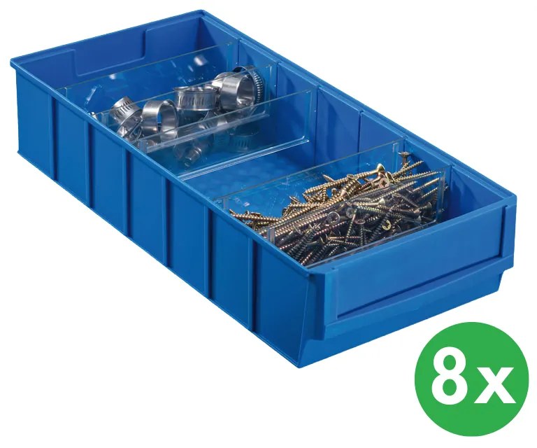Allit Plastikowy pojemnik do regału ShelfBox typ E - 183 x 400 x 81 mm, 8 ks, niebieski
