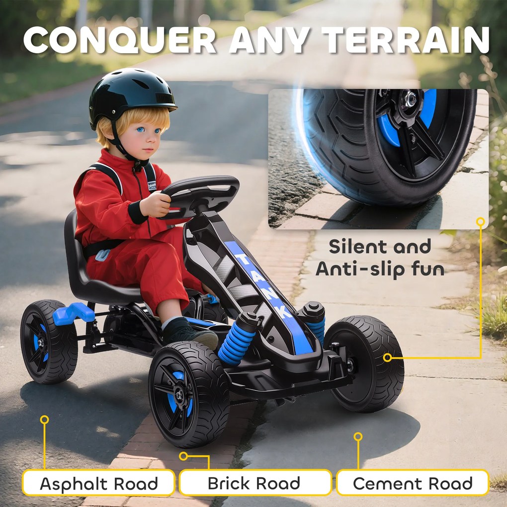 AIYAPLAY Gokart z pedałami, Tretauto dla dzieci z hamulcem, antypoślizgowe koła, rama metalowa, 3-6 lat, Niebieski