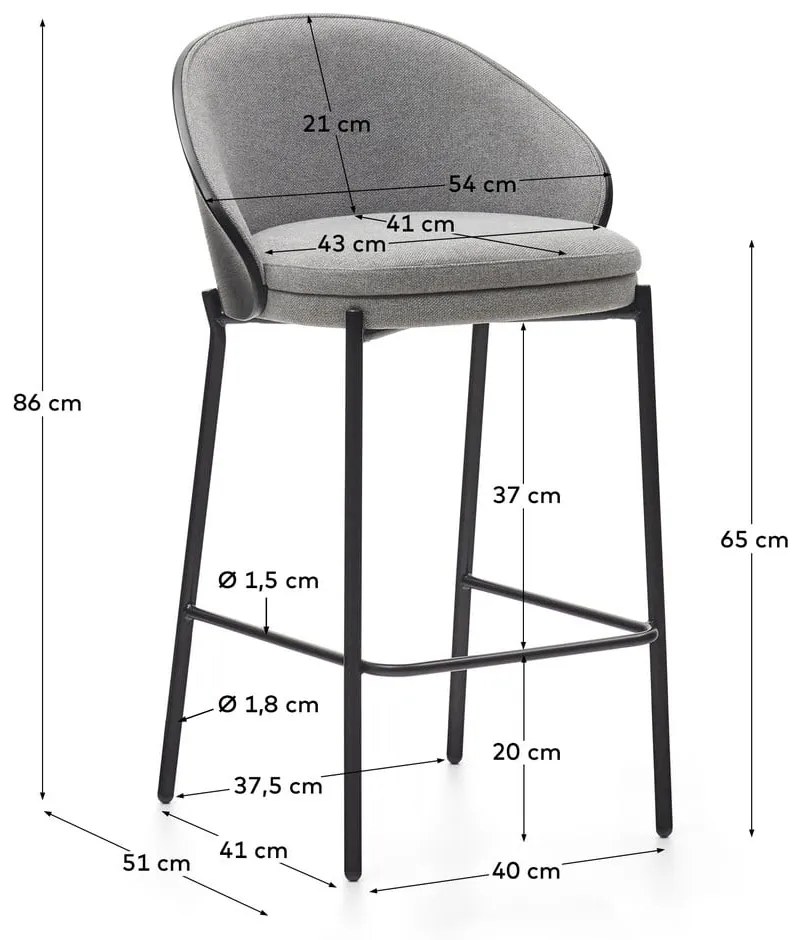 Czarno-szare hokery zestaw 2 szt. (wysokość siedziska 65 cm) Eamy – Kave Home