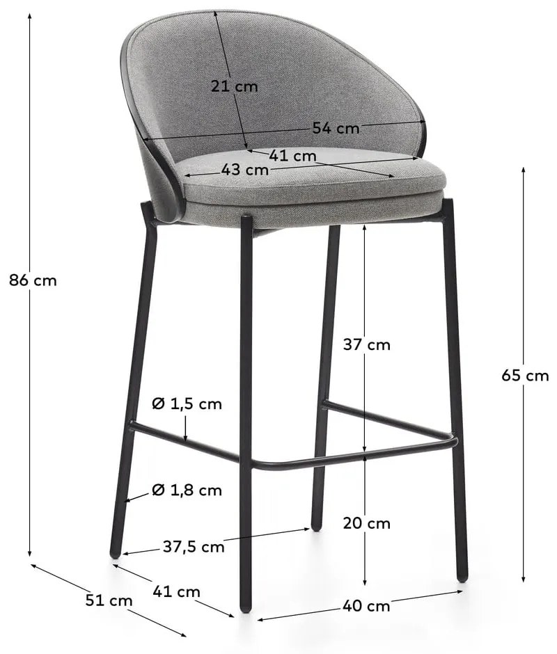 Czarno-szary hoker (wysokość siedziska 65 cm) Eamy – Kave Home