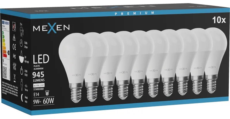 Mexen Nova 10x żarówka LED E14, G45, 9W, Neutralna - 4000K, 945 lm - L101-E14-0940-01x10