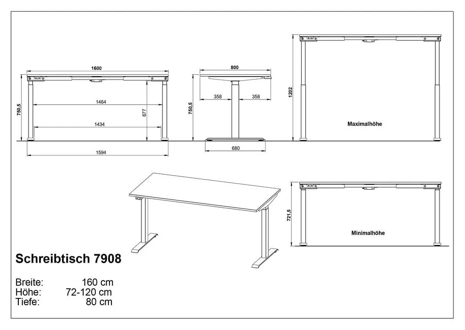 Biurko z elektryczną regulacją wysokości z blatem w dekorze dębu 80x160 cm Agenda – Germania