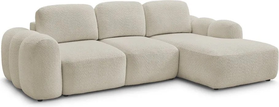 Beżowy rozkładany narożnik z materiału bouclé ze schowkiem (prawostronny/z szezlongiem) Montaigne – Bobochic Paris