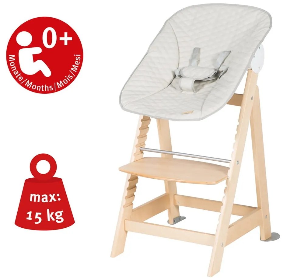 Beżowo-naturalne krzesełko do karmienia Born Up 2in1 Luxe – Roba