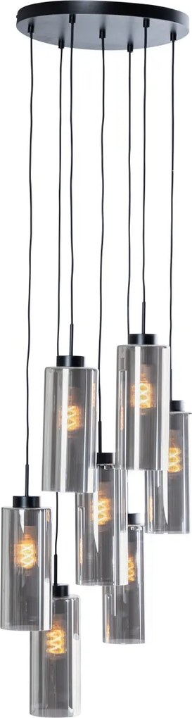 Lampa wisząca art deco czarna z przydymionym szkłem 7-świateł - Laura
