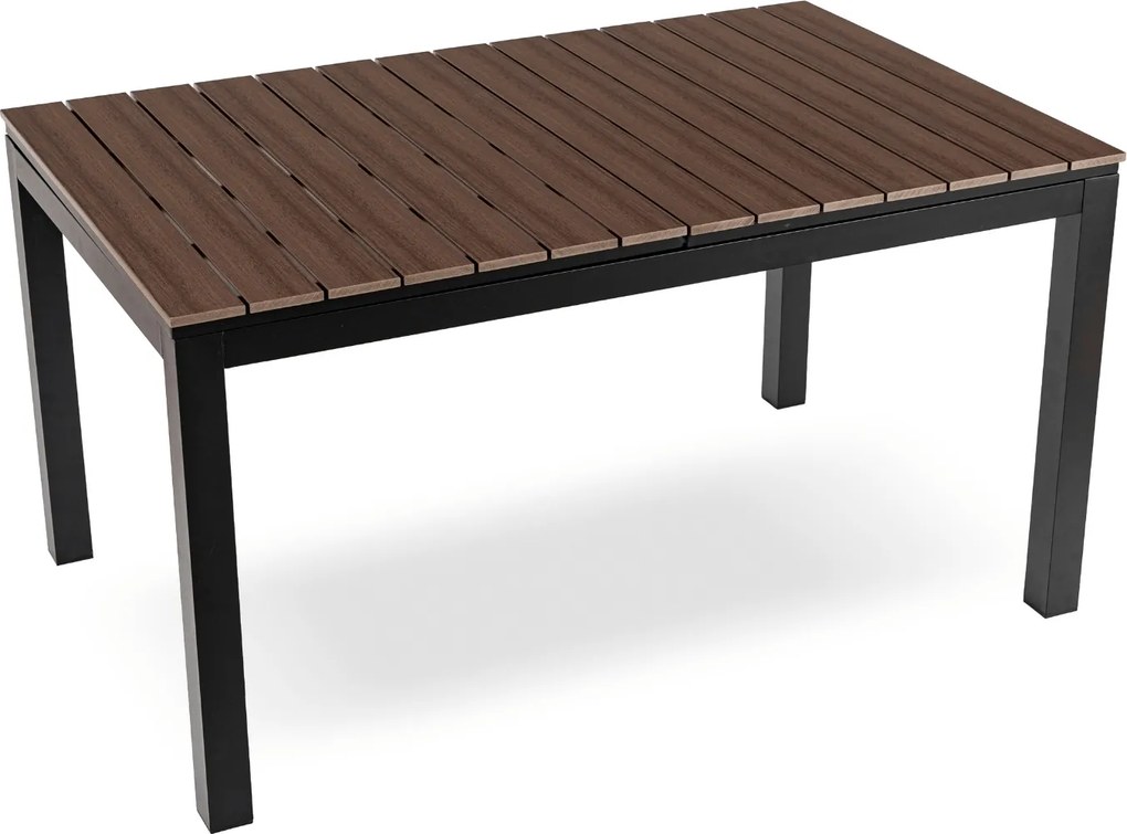 Zestaw Mebli Ogrodowych Stół ARGOS 140-180 cm Orzech/Czarny i 6x Fotel FRESNO Czarny Technorattan Nowoczesny