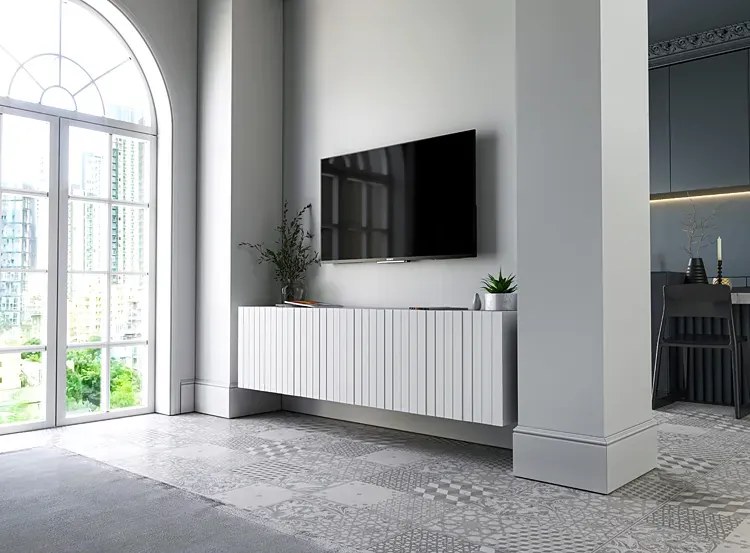 Biała ścienna szafka rtv z lamelami - Filo 6X