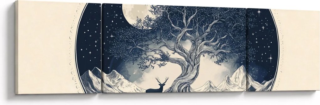 Obraz – Magiczne drzewo z jeleniem I. (170x50 cm)