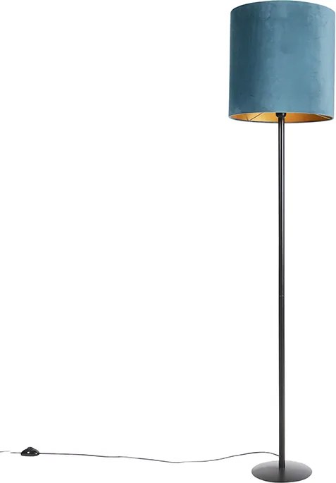 Lampa stojąca z aksamitnym abażurem w kolorze niebieskim z elementami złota 40 cm - Simplo