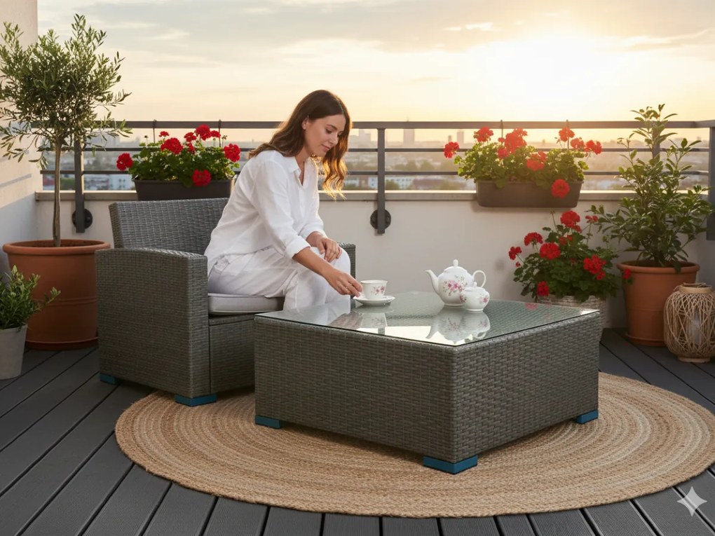 Stolik kawowy z szarego technorattanu kwadratowy