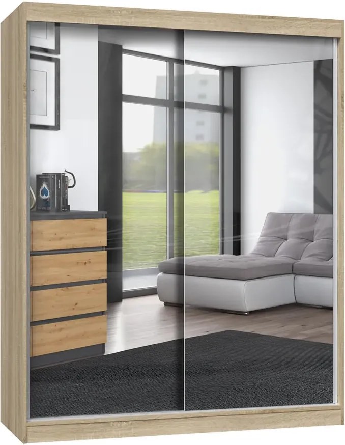 Nowoczesna garderoba z lustrami 160 cm dąb sonoma - Stoflis 8X