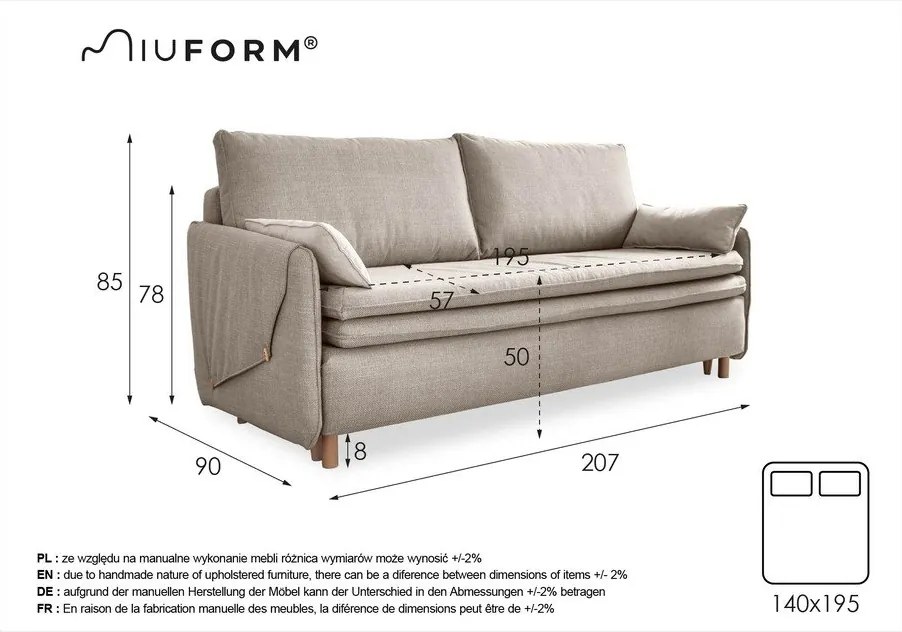Ciemnoszara rozkładana sofa 207 cm Simon – Miuform