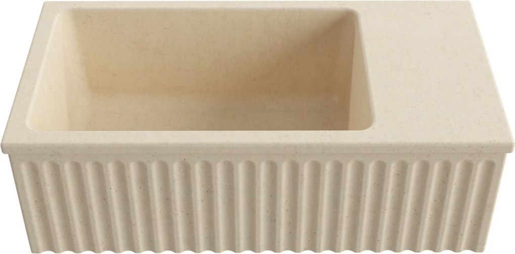 Umywalka betonowa ryflowana nablatowa / wisząca prostokątna 60 x 30 cm WELLE | różne kolory : Kolor - Kość słoniowa/Ecru, Typ montażu - podwieszana