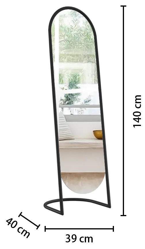 Duże lustro stojące w metalowej ramie JEF, 39,5 x 136 cm