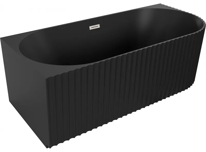 Mexen Gia wanna wolnostojąca narożna ryflowana lewa 170 x 80 cm, czarna mat, przelew nikiel szczotkowany - 52701708071L-97