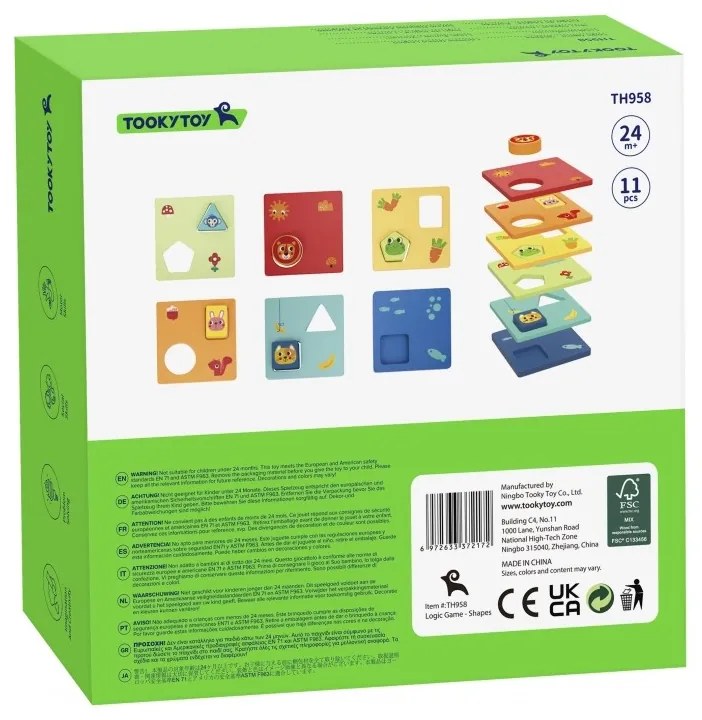 Tooky toy układanka montessori kształty i kolory zwierzątka 6 planszy fsc