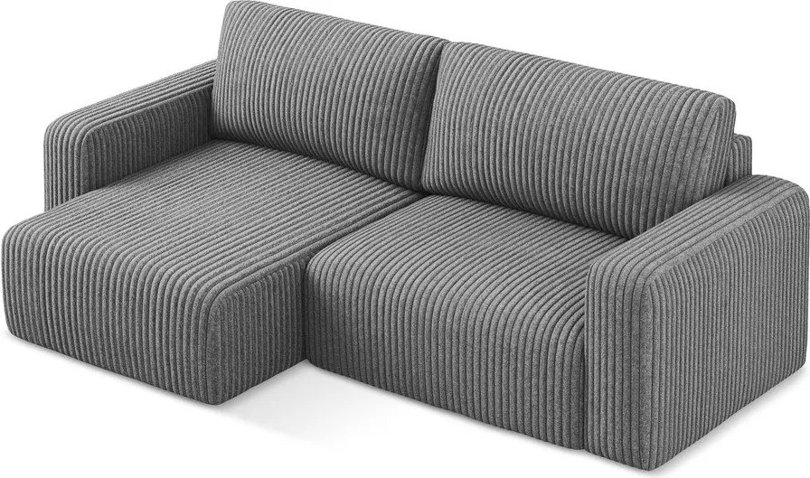 Szary sztruksowy rozkładany/ze schowkiem narożnik (lewostronny/z szezlongiem) Kona – Makamii