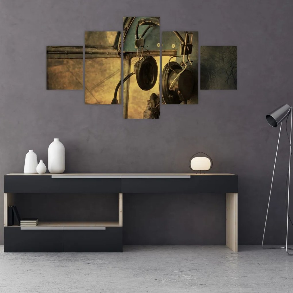 Obraz - Słuchawki lotnicze w stylu vintage (125x70 cm)