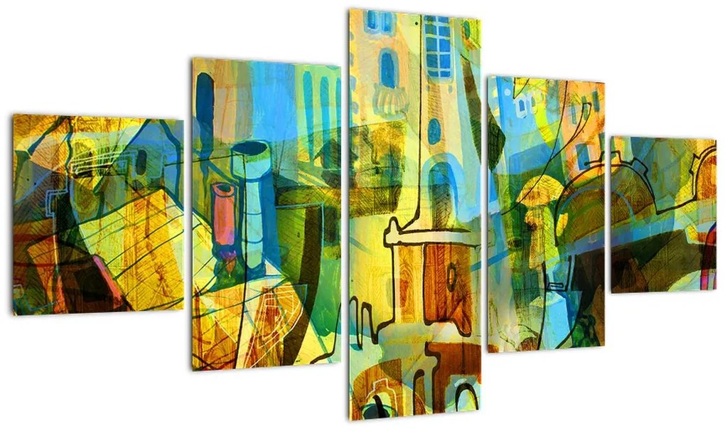 Obraz - Architektura, abstrakcja kubistyczna (125x70 cm)