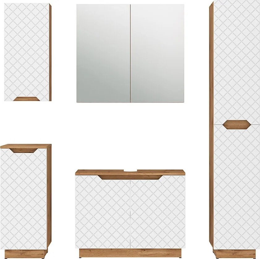 Zestaw mebli łazienkowych dąb/biały ze strukturą płytek 79.6x32x62.1 lotta