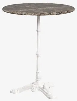 Okrągły Stolik Barowy Ø60cm Z Naturalnego Kamienia Azteca Brązowy Marmur Emperador - Lodowcowa Biel - Sklum
