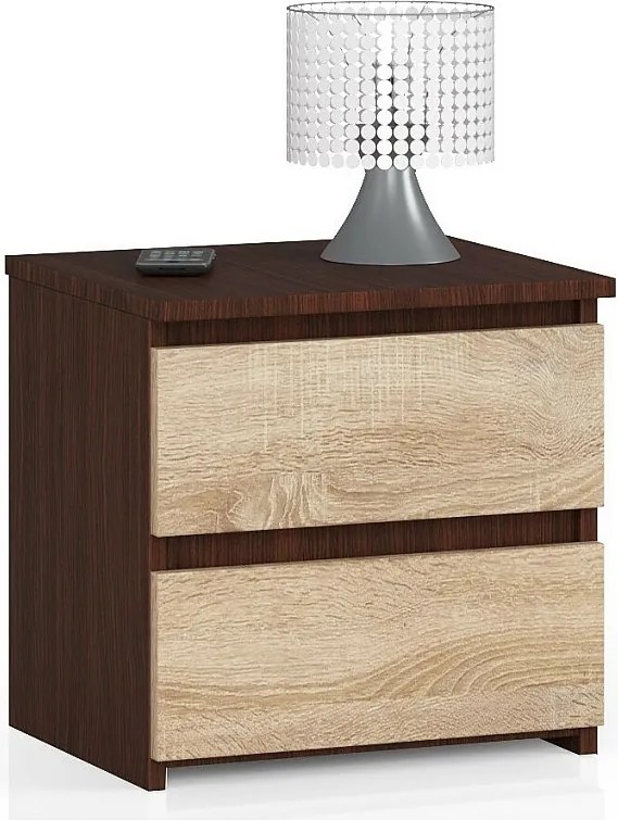 Szafka nocna AKORD CL2 Wenge 40 cm 2 szuflady kolor Dąb Sonoma mat 40x35x40 cm