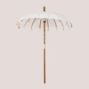 Parasol Ø186 Cm Z Tkaniny I Drewna Manavai Gardenia Biel - Sklum