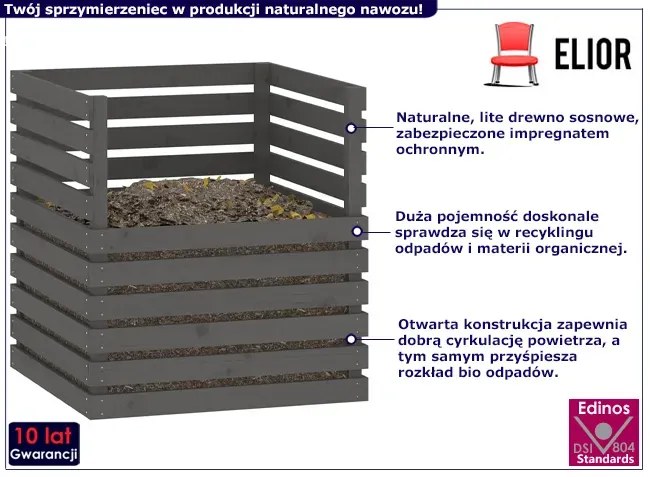 Otwarty szary kompostownik ogrodowy z drewna - Uruso