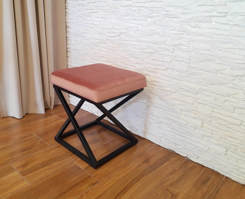 Pufa ZOA tkanina Welur loft ławka podnóżek metal : Kolor Stelaża - Czarny , Kolor tkaniny - VELVET - MG58, Typ tkaniny - Velvet