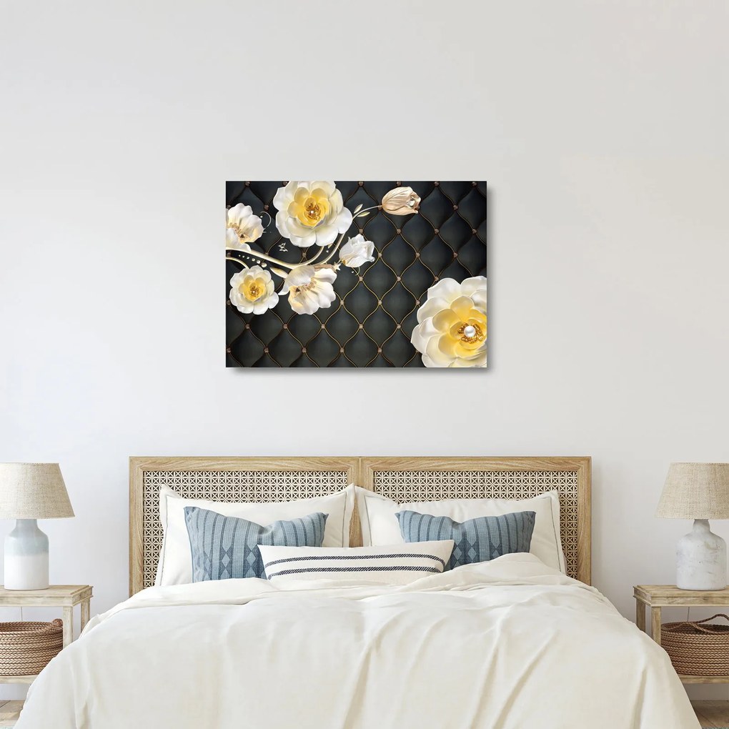 Obraz na szkle białych kwiatów róży (70x50 cm)