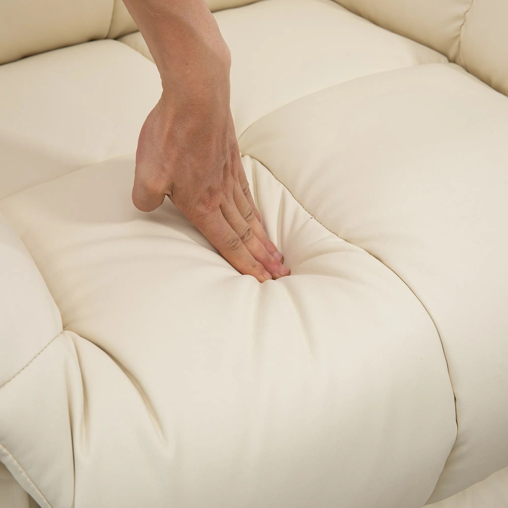 HOMCOM Fotel relaksacyjny z masażem 8 punktów wibracyjnych leżanka ekoskóra kolor kość słoniowa | Aosom PL