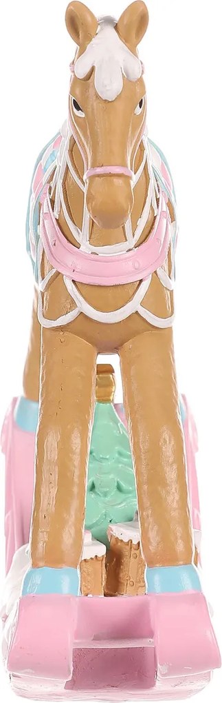 Ozdoba świąteczna Konik na biegunach, różowy, polyresin, 17 cm