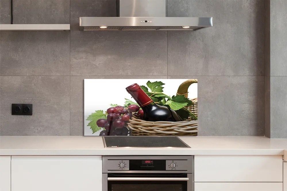 Panel szklany do Kuchni Kosz Pełen Winogron i Wino