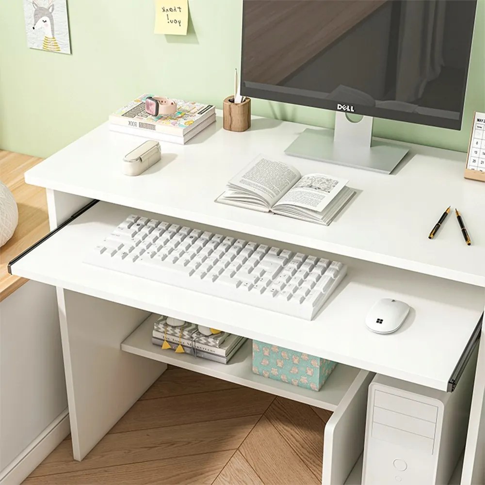 Kompaktowe białe biurko z szufladami na klawiaturę – 80 x 40 x 74 cm | Nowoczesny i ergonomiczny design