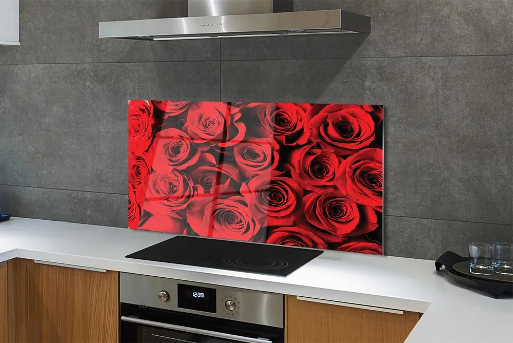 Szklany Panel Bukiet Czerwonych Róż