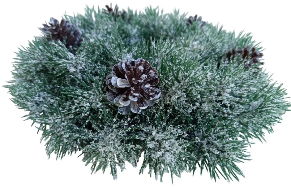 Wieniec plastikowy zaśnieżony z szyszkami, śr. 28 cm