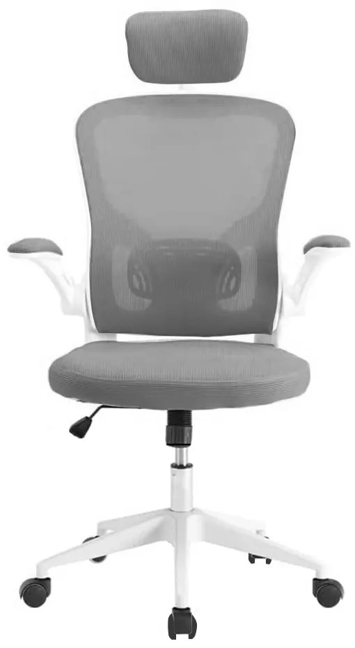 Ergonomiczny fotel biurowy z podparciem lędźwiowym i zagłówkiem, szary