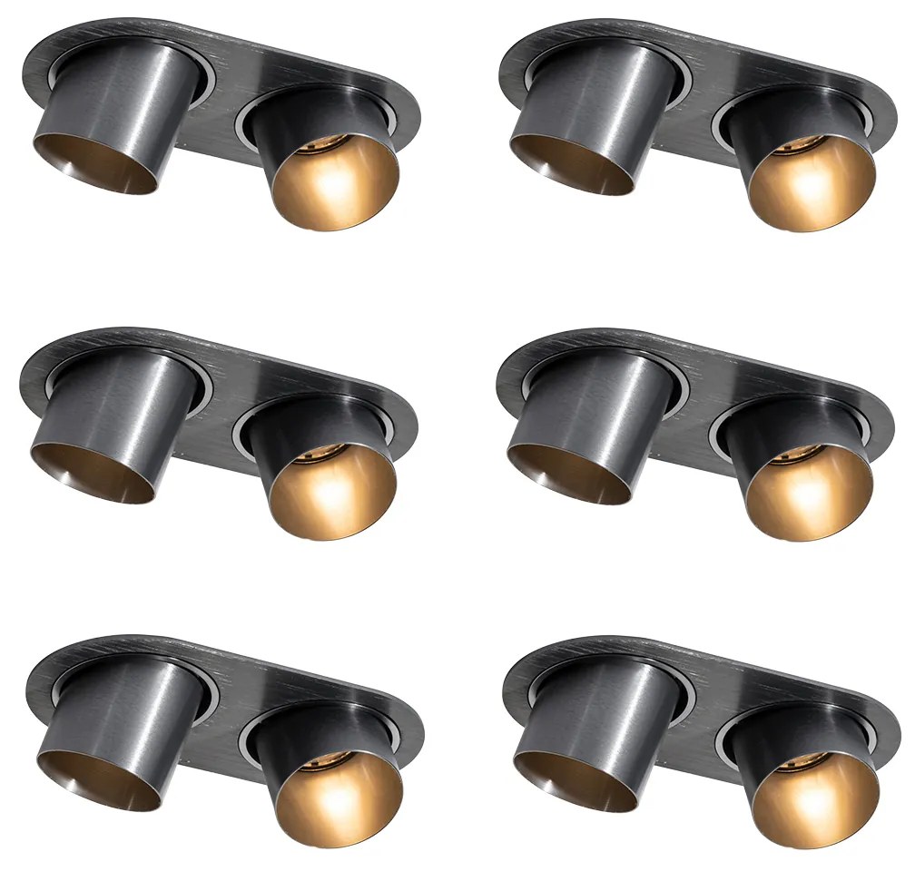 Set van 6 inbouwspots gunmetal GU10 50mm 2-lichts - Installa Nowoczesny Oswietlenie wewnetrzne